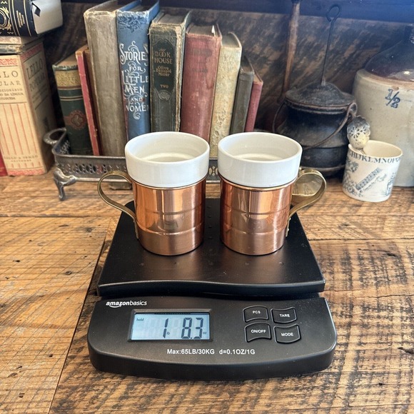 Vintage Set of 2 Copper & Porcelain Coffee Mugs Brass Handles Korea - Picture 11 of 11